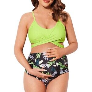 Maternity Summer Mae Swimsuit. Green Black Floral. Cutout (117)